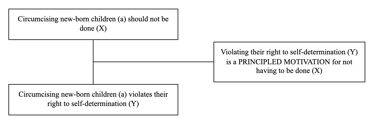 Triadic structure of the argument from principle example: conclusion, premise and lever