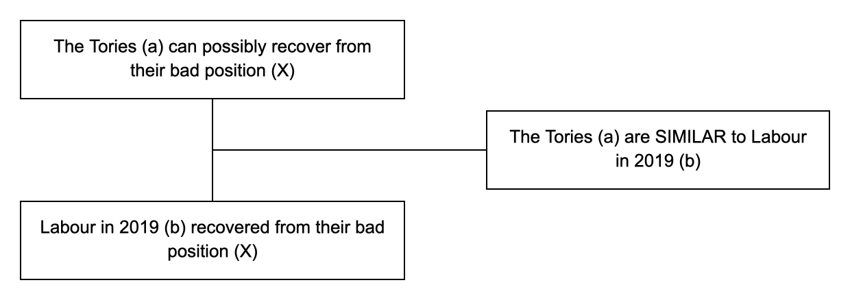 Triadic structure of the argument from similarity example: conclusion, premise and lever