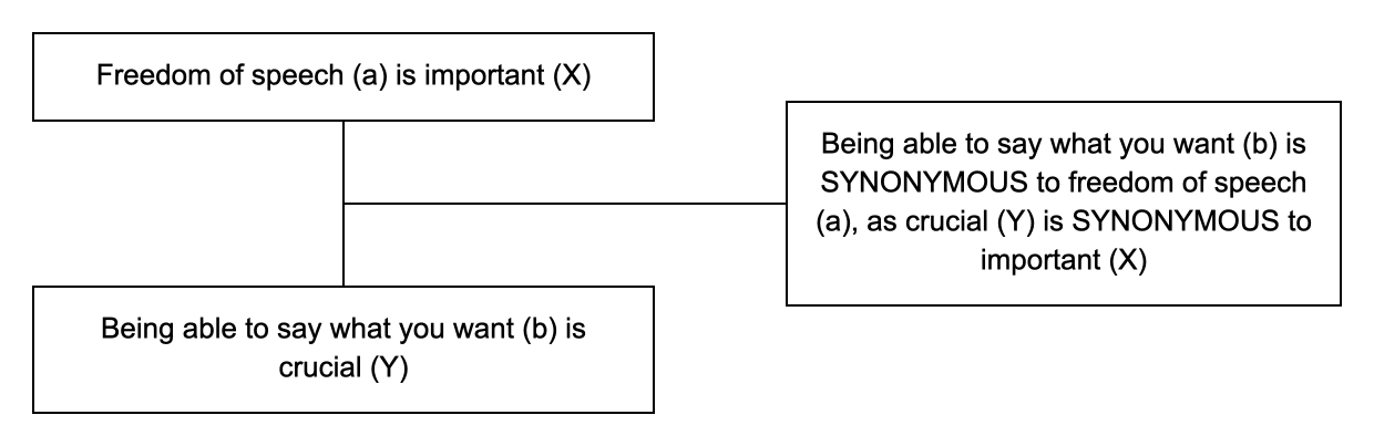 Triadic structure of the argument from synonyms example: conclusion, premise and lever