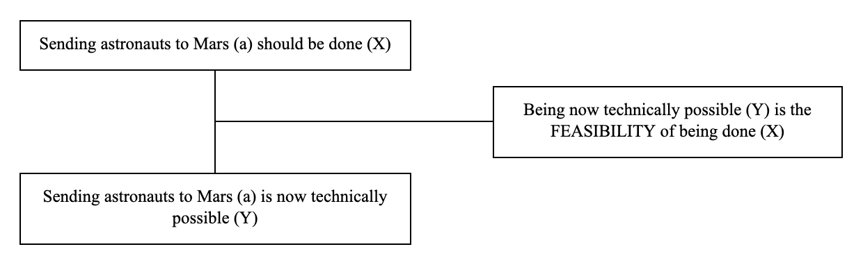 Triadic structure of the argument from possibility example: conclusion, premise and lever