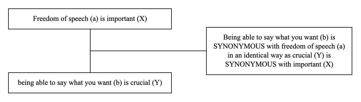 Triadic structure of the argument from synonyms example: conclusion, premise and lever